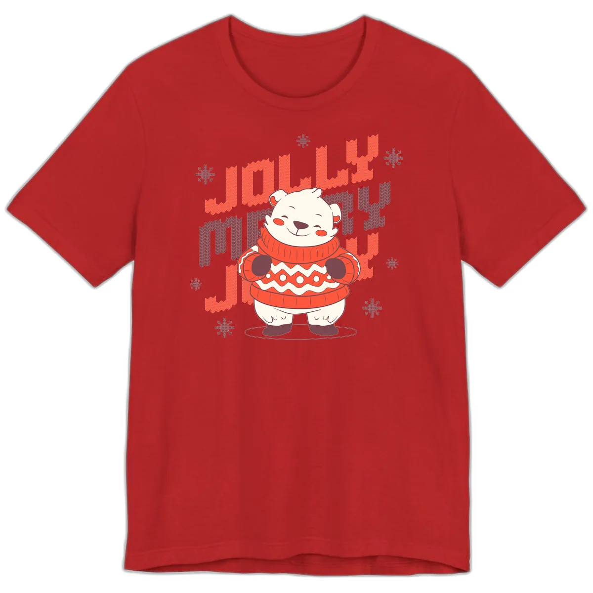 Jolly Merry Polar Bear Sweater Premium T-Shirt in Red
