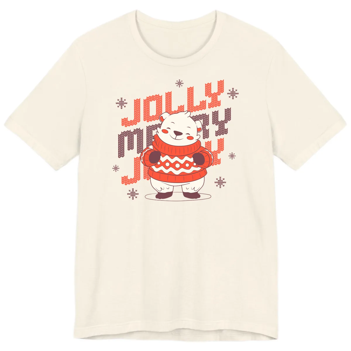 Jolly Merry Polar Bear Sweater Premium T-Shirt in Natural