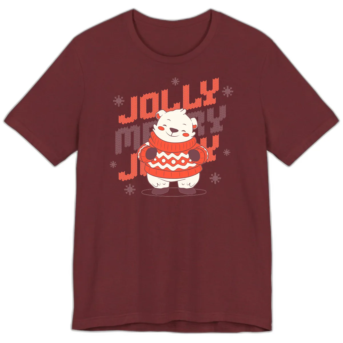 Jolly Merry Polar Bear Sweater Premium T-Shirt in Heather Cardinal
