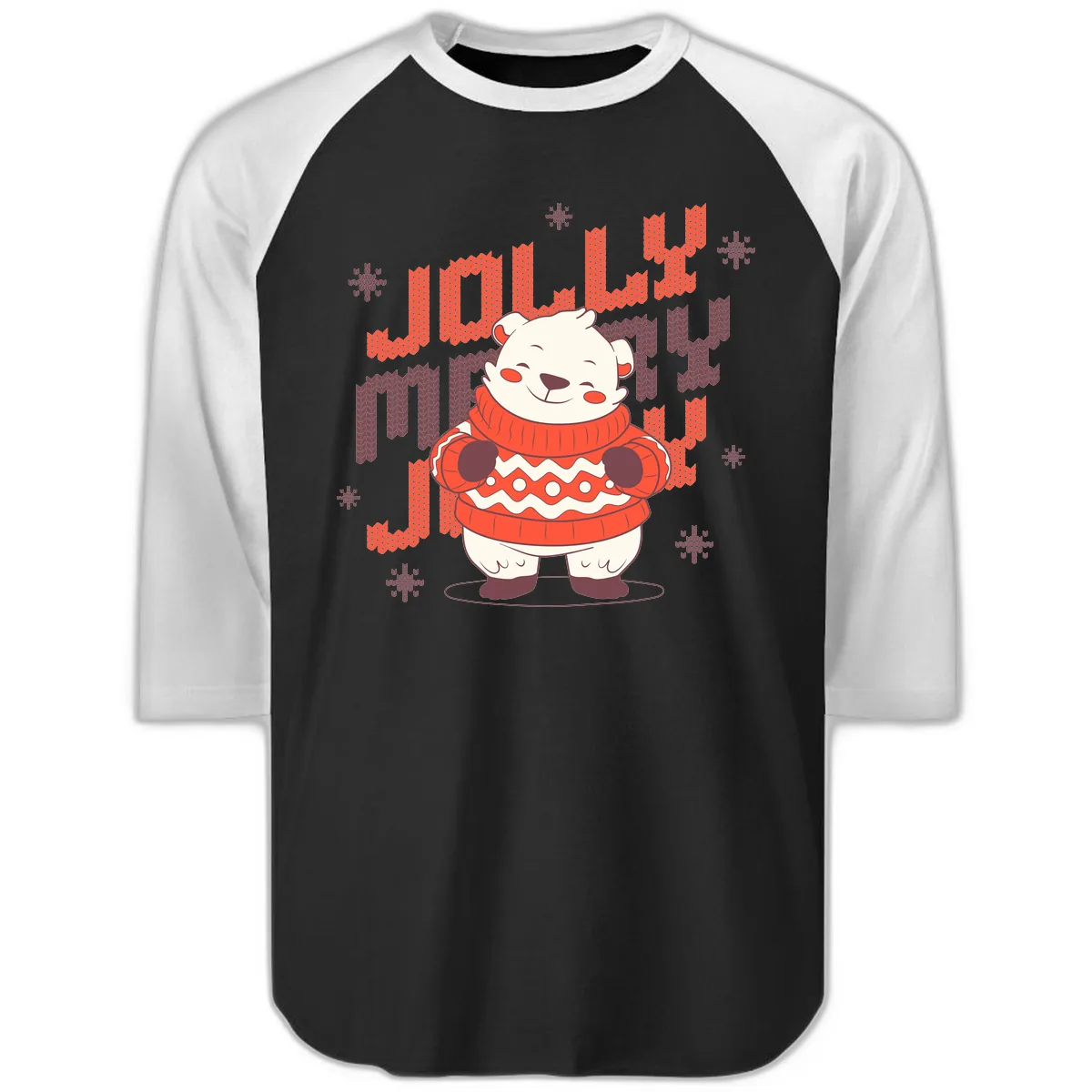 Jolly Merry Polar Bear Sweater Raglan 3/4 in Black White