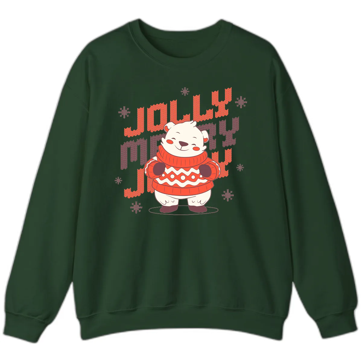 Jolly Merry Polar Bear Sweater Sweatshirt in Forest Green