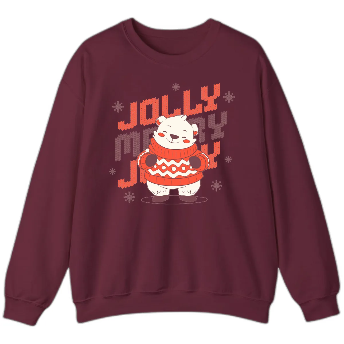 Jolly Merry Polar Bear Sweater Sweatshirt in Maroon