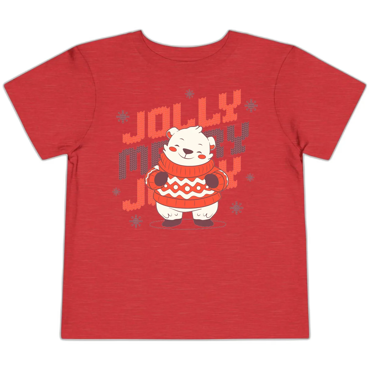 Jolly Merry Polar Bear Sweater Toddler T-Shirt in Heather Red