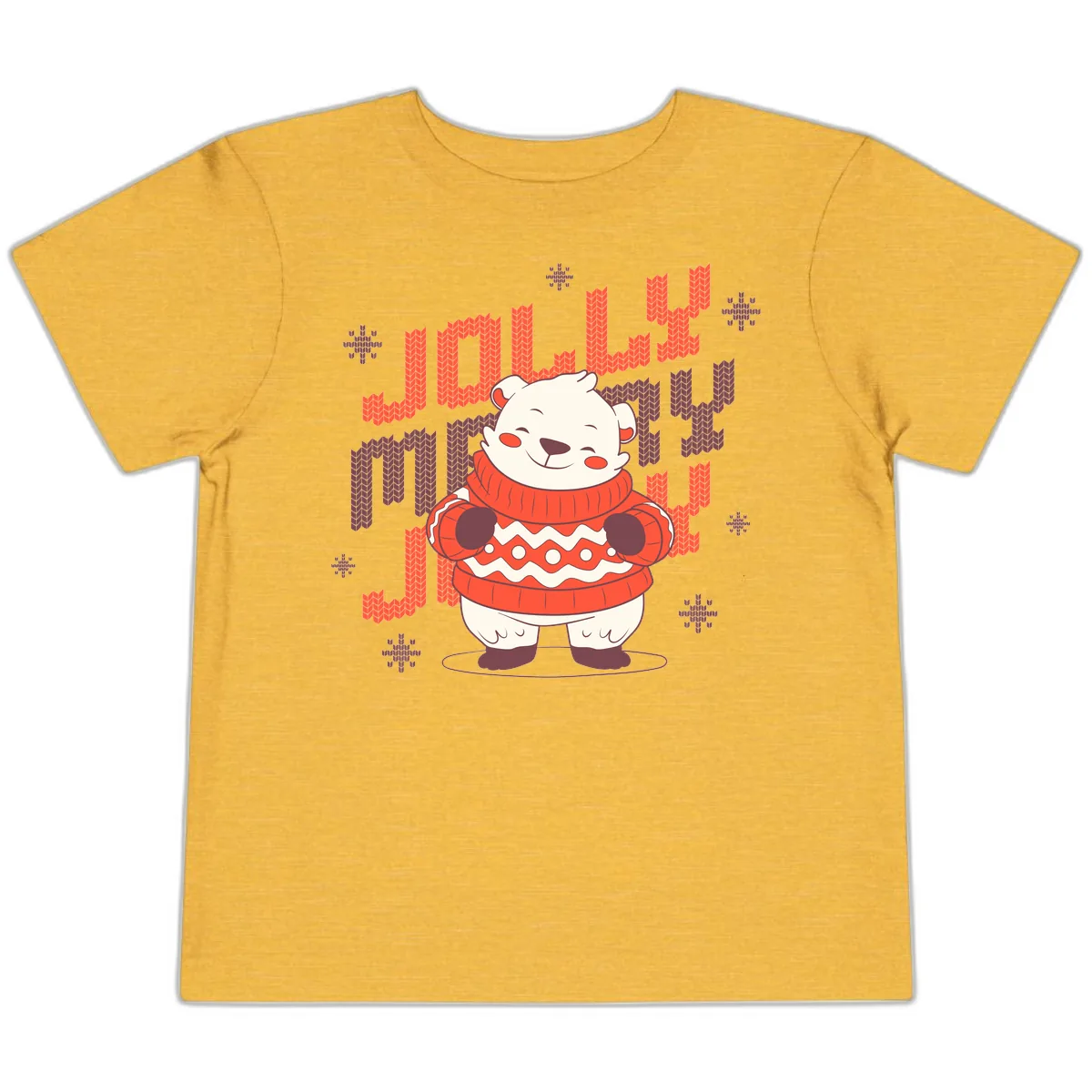 Jolly Merry Polar Bear Sweater Toddler T-Shirt in Heather Yellow Gold