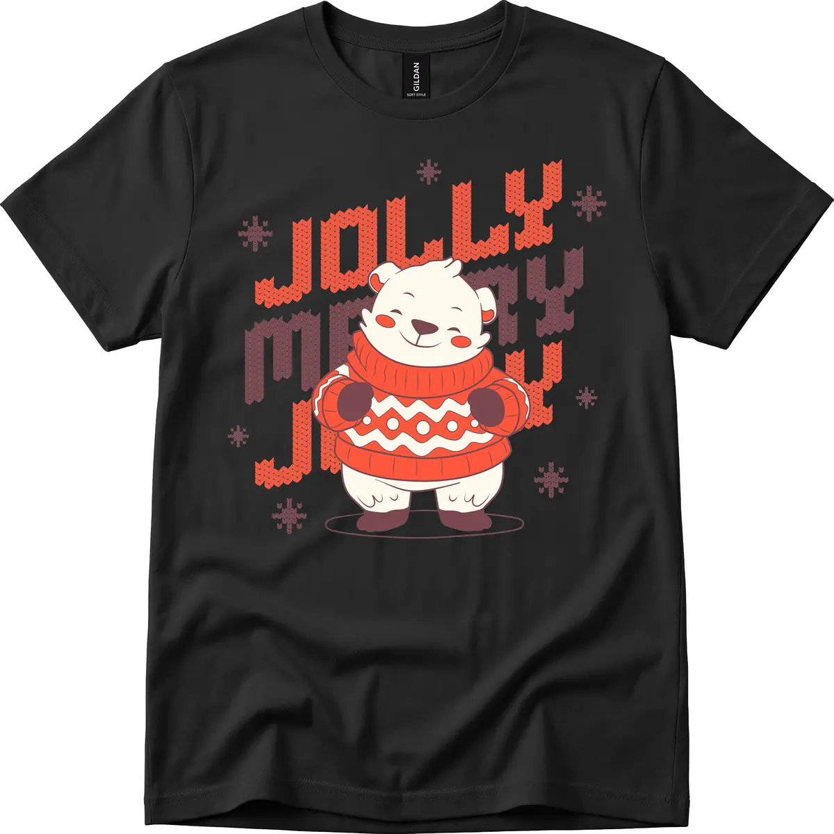 Jolly Merry Polar Bear Sweater T-Shirt in Black