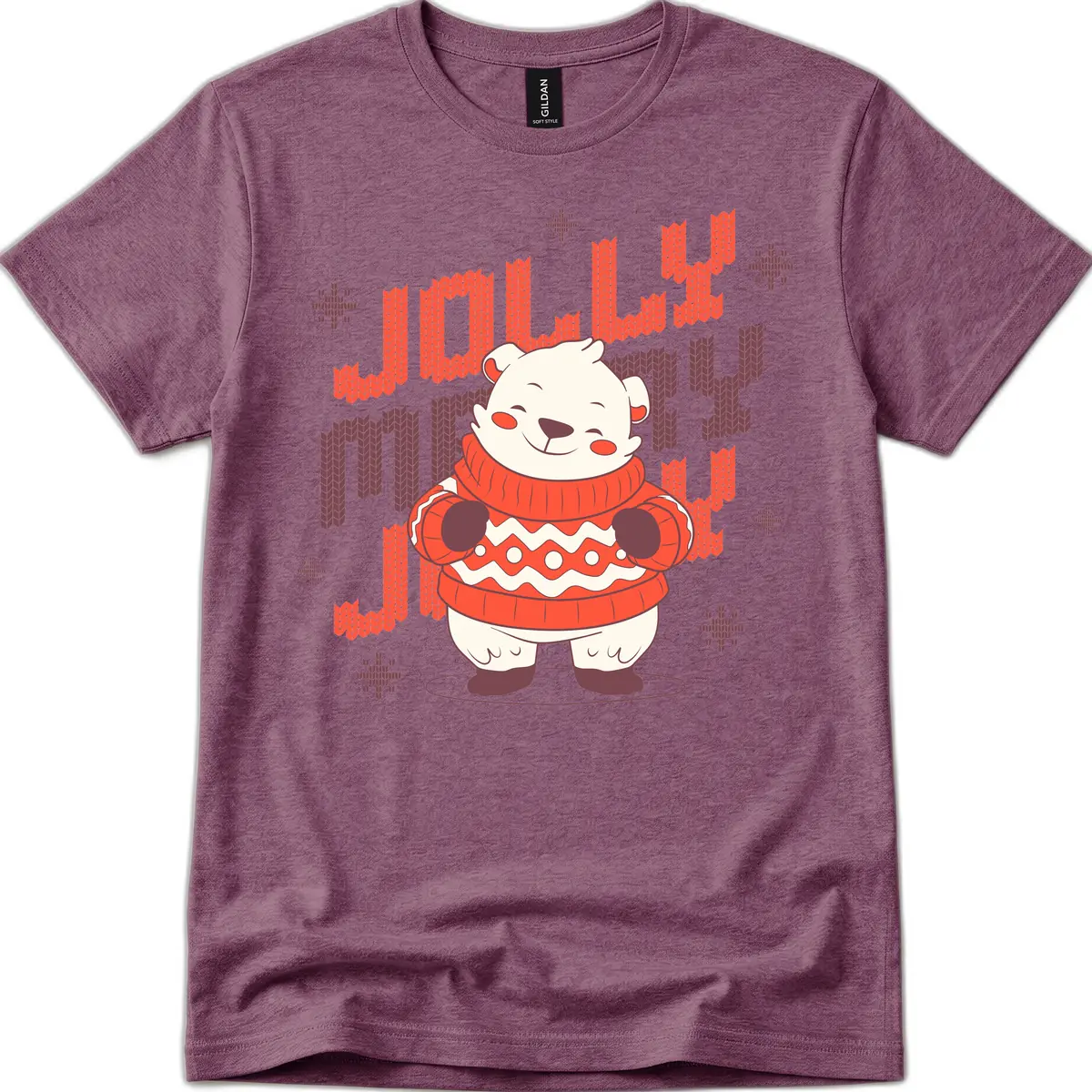 Jolly Merry Polar Bear Sweater T-Shirt in Heather Maroon