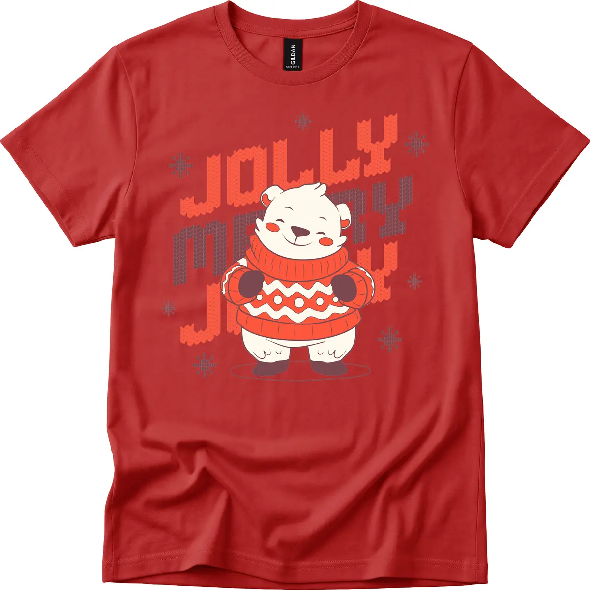 Jolly Merry Polar Bear Sweater T-Shirt in Red