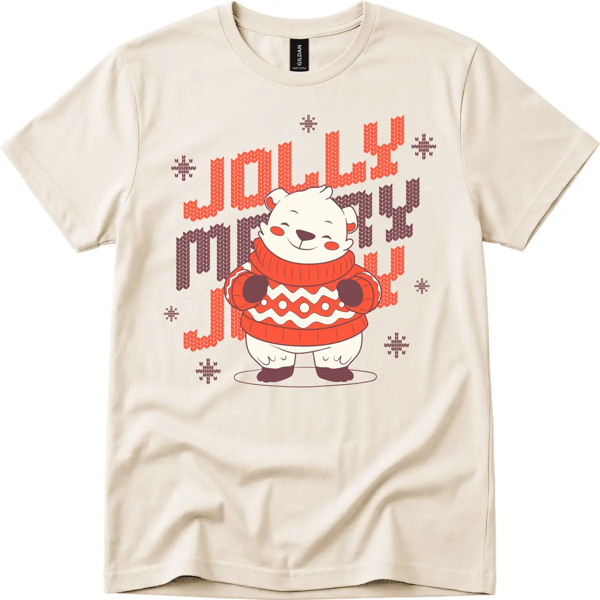 Jolly Merry Polar Bear Sweater T-Shirt in Natural