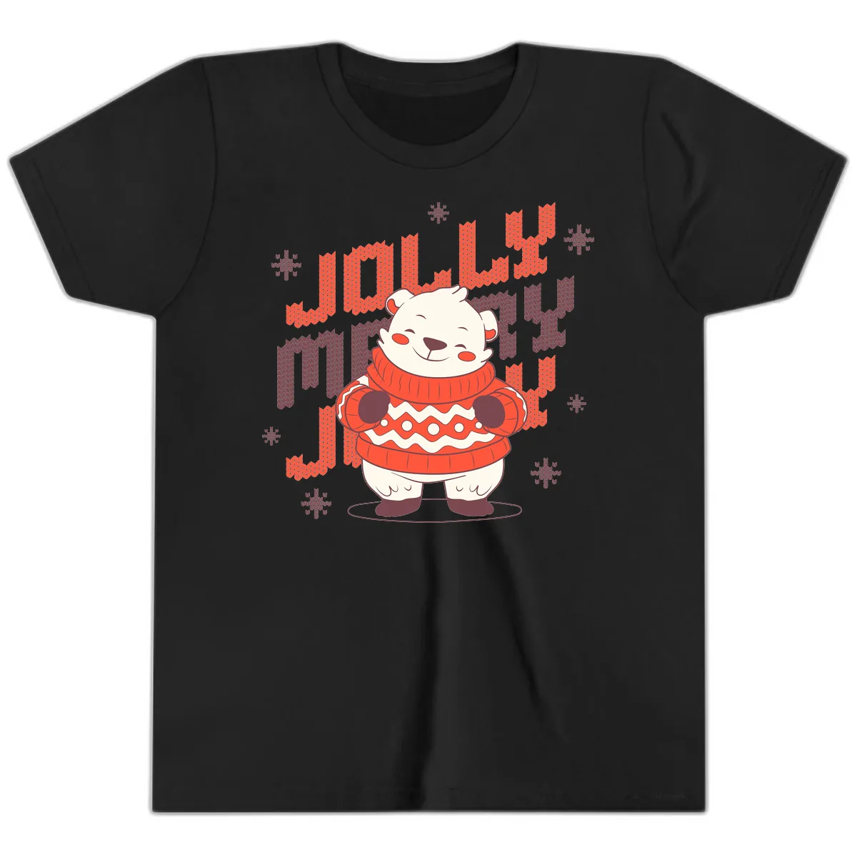 Jolly Merry Polar Bear Sweater Youth T-Shirt in Black
