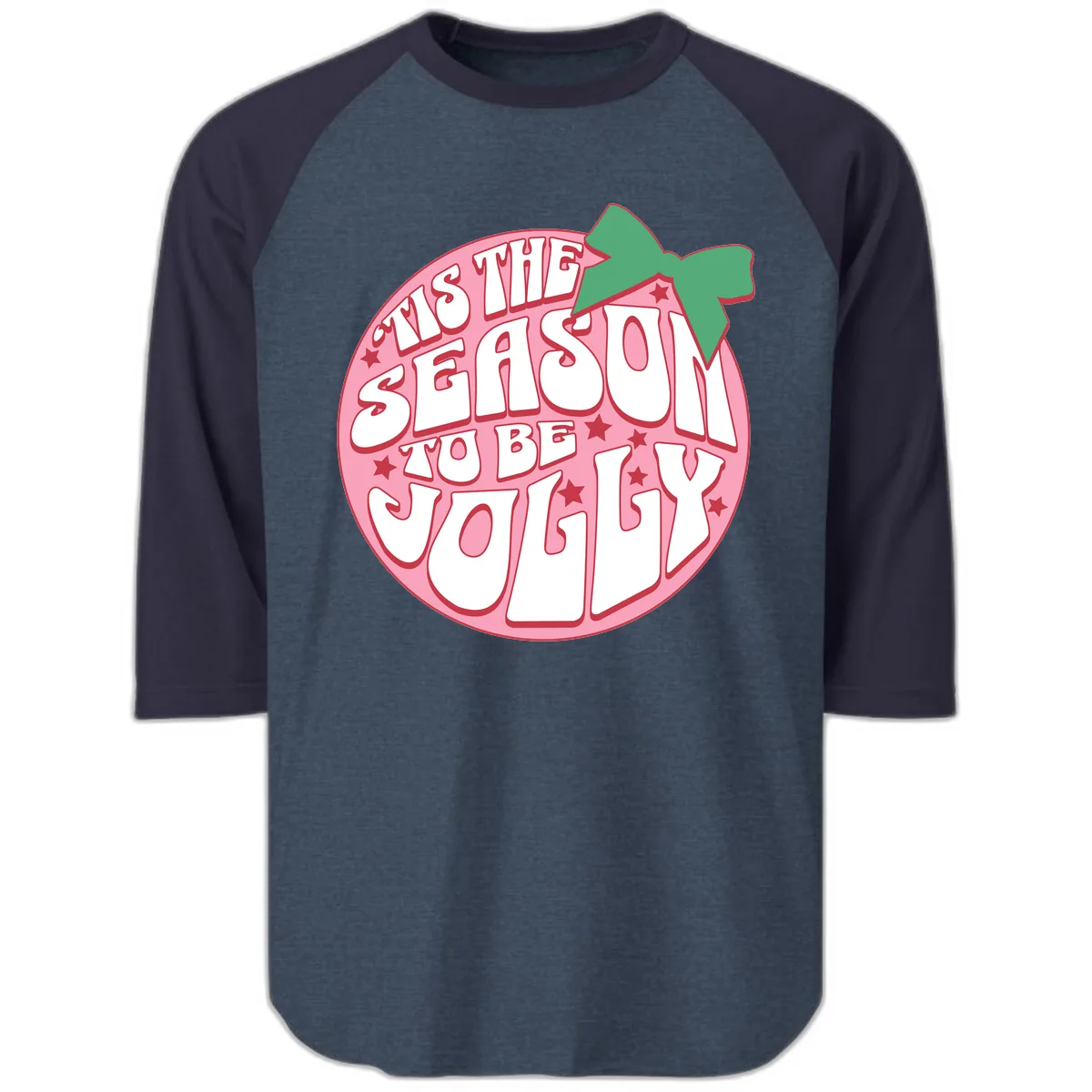 Tis The Season To Be Jolly Raglan 3/4 in Heather Denim Navy