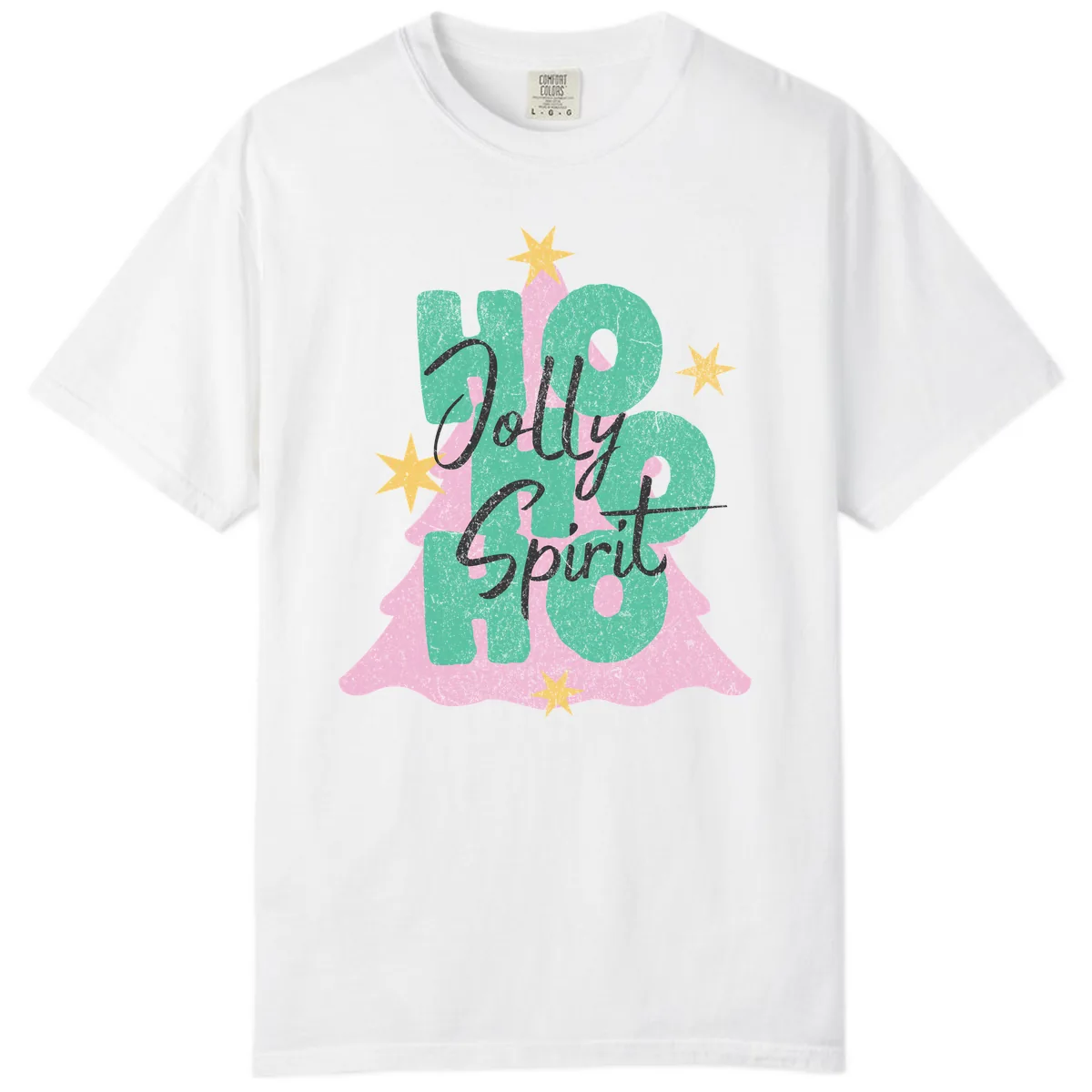 Jolly Ho Ho Spirit Christmas Tree Comfort Color in White