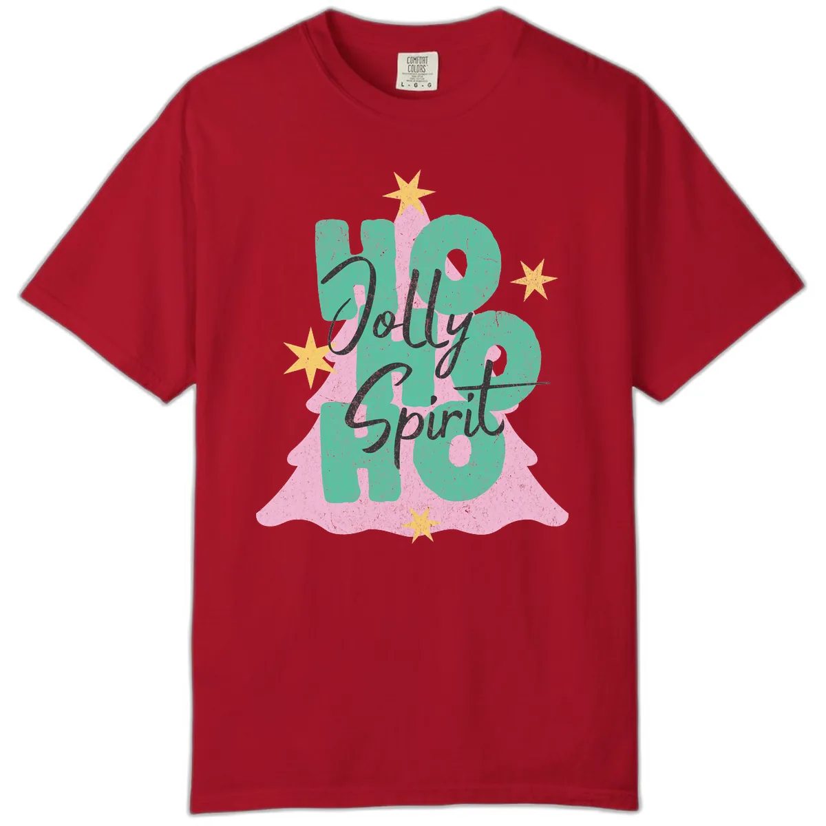 Jolly Ho Ho Spirit Christmas Tree Comfort Color in Red