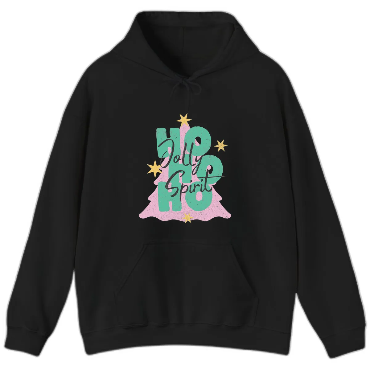 Jolly Ho Ho Spirit Christmas Tree Hoodie in Black