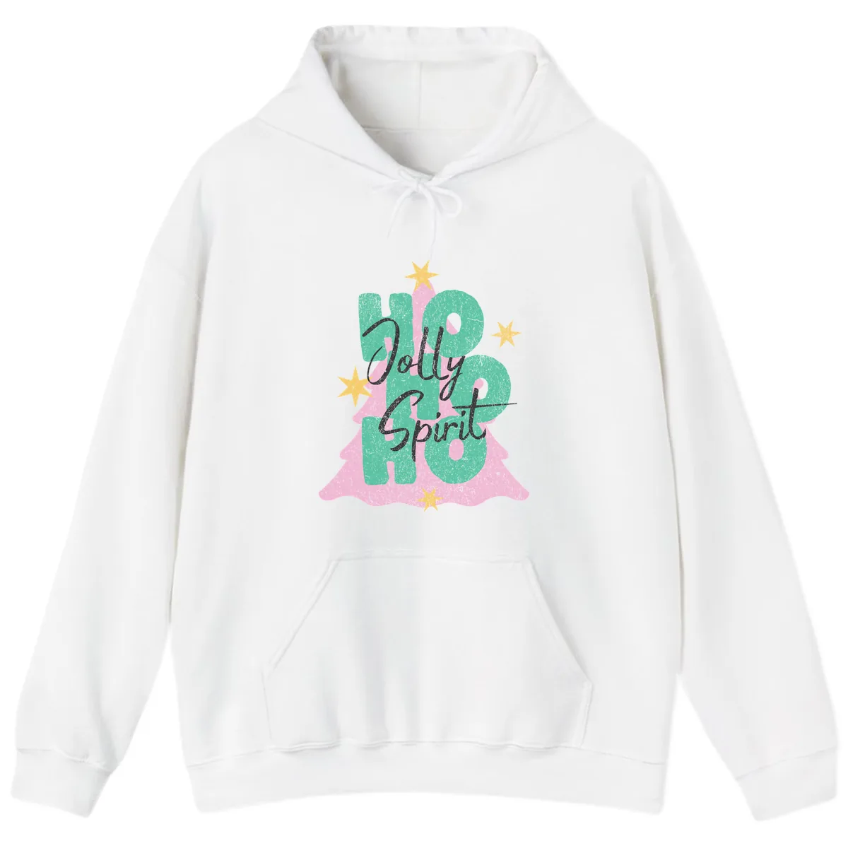 Jolly Ho Ho Spirit Christmas Tree Hoodie in White
