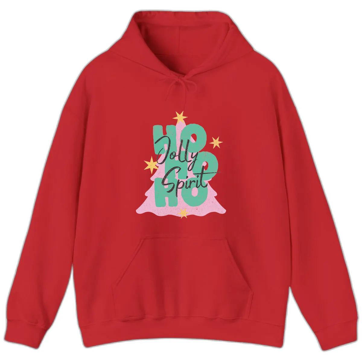 Jolly Ho Ho Spirit Christmas Tree Hoodie in Red