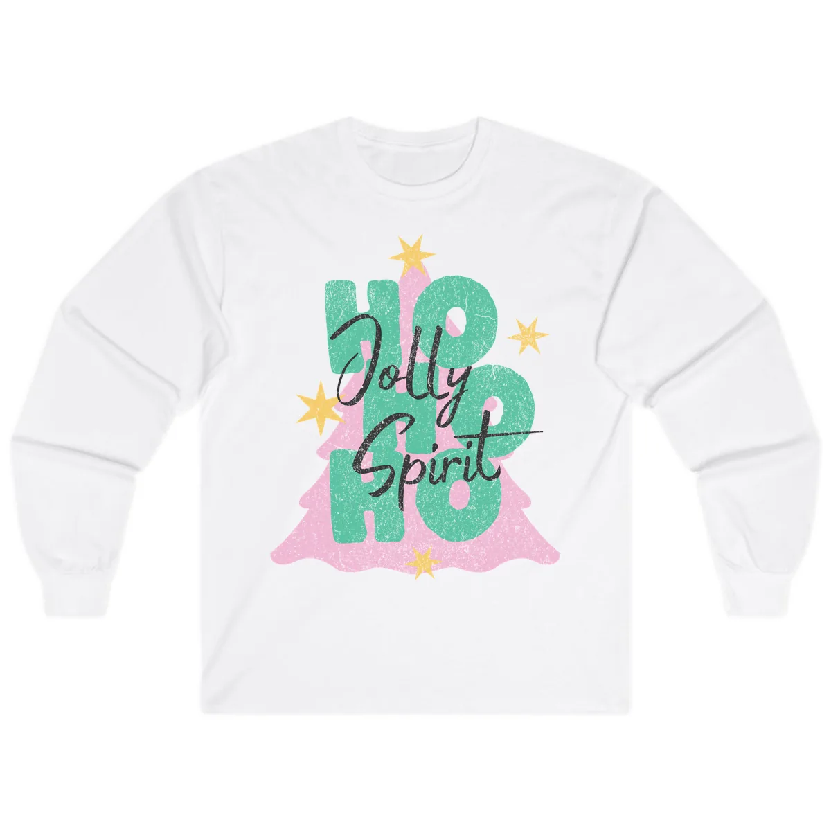 Jolly Ho Ho Spirit Christmas Tree Long Sleeve in White