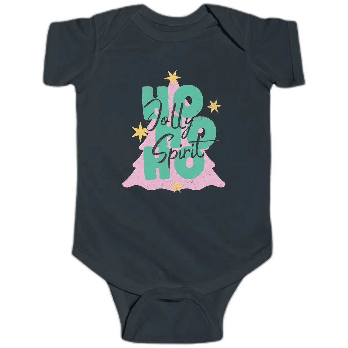 Jolly Ho Ho Spirit Christmas Tree Baby Onesie in Black
