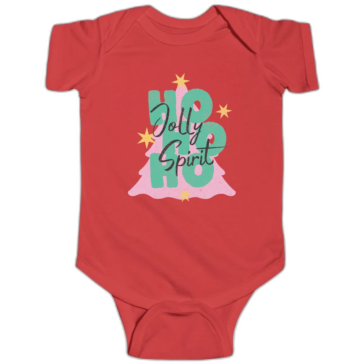 Jolly Ho Ho Spirit Christmas Tree Baby Onesie in Red