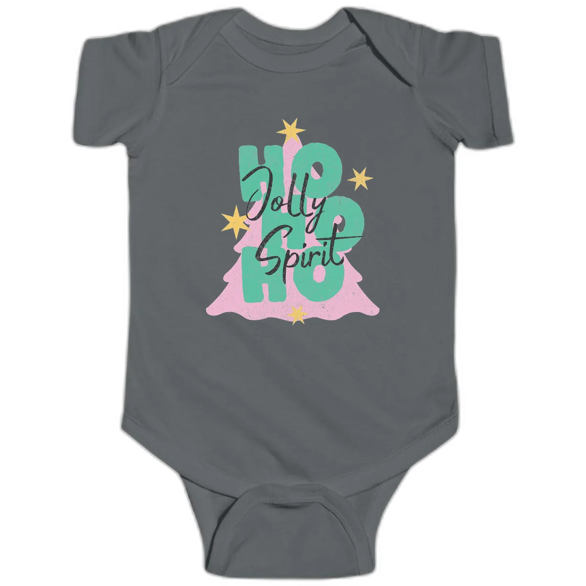 Jolly Ho Ho Spirit Christmas Tree Baby Onesie in Charcoal