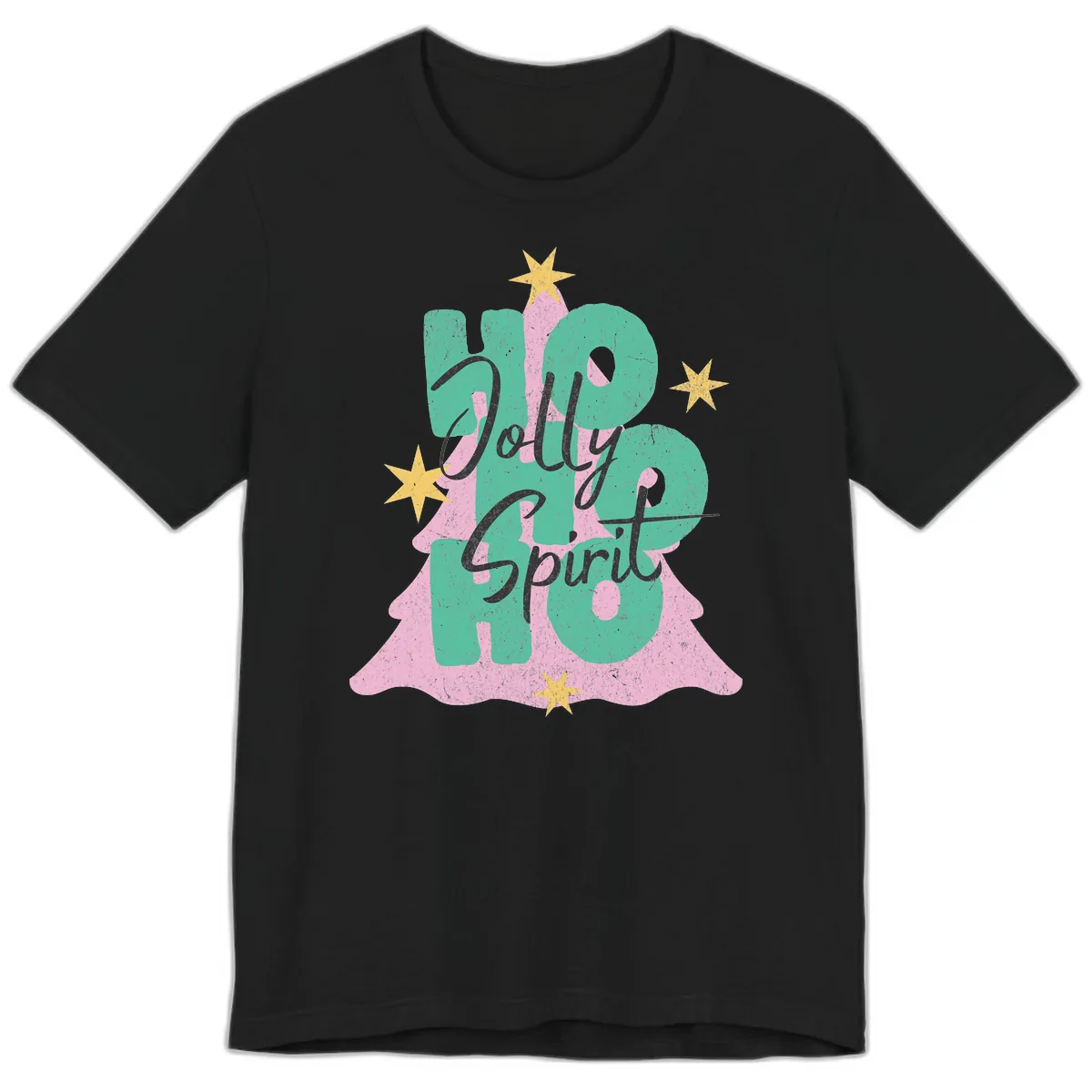 Jolly Ho Ho Spirit Christmas Tree Premium T-Shirt in Black