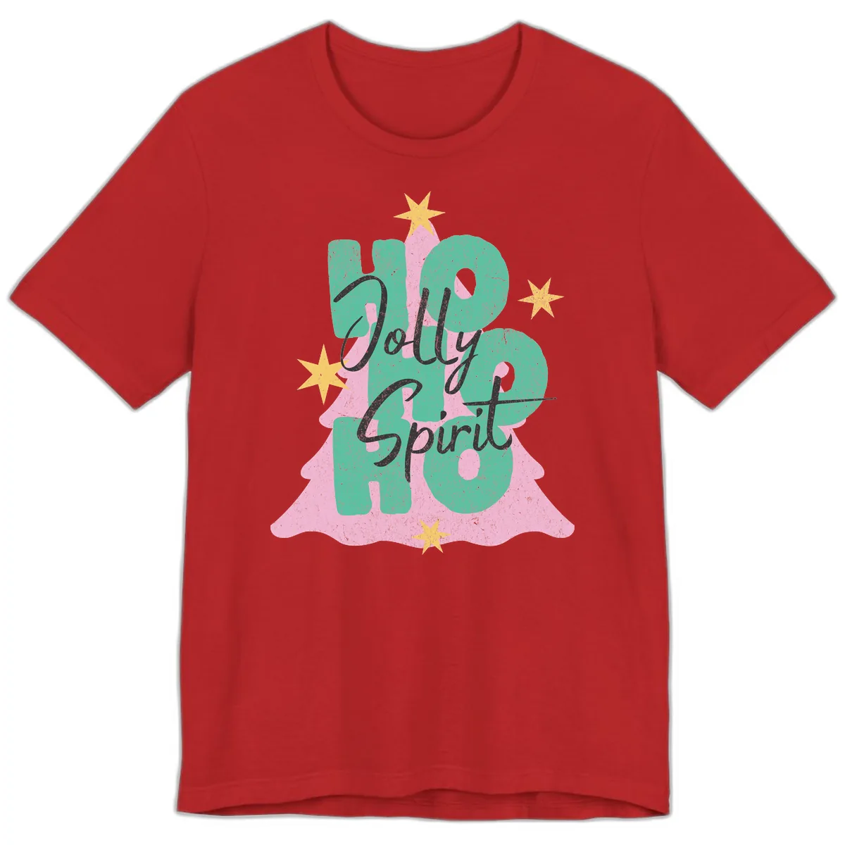 Jolly Ho Ho Spirit Christmas Tree Premium T-Shirt in Red