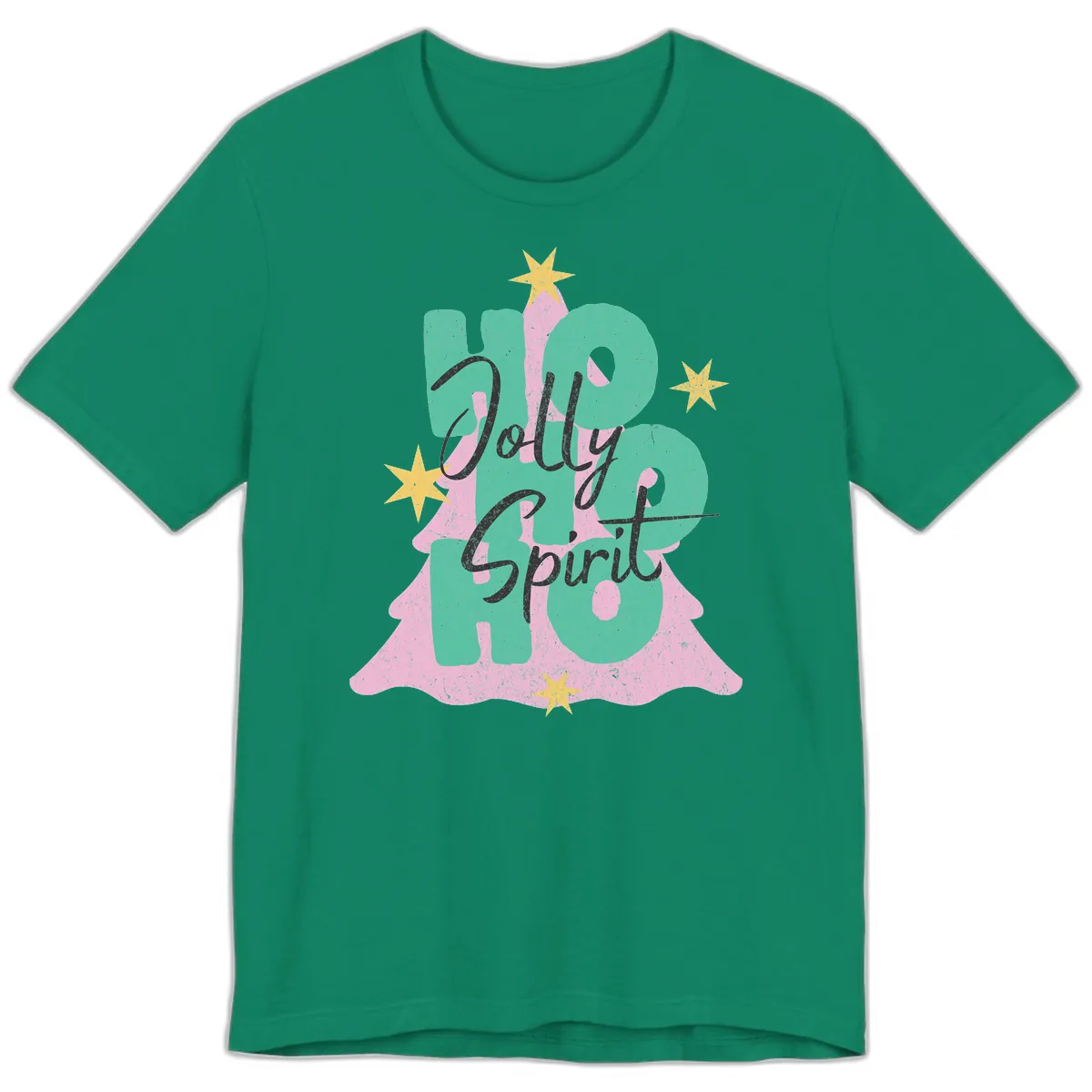 Jolly Ho Ho Spirit Christmas Tree Premium T-Shirt in Kelly