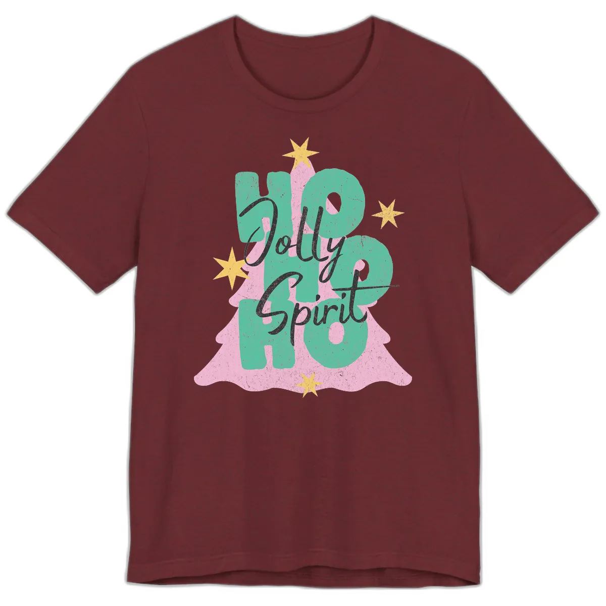Jolly Ho Ho Spirit Christmas Tree Premium T-Shirt in Heather Cardinal