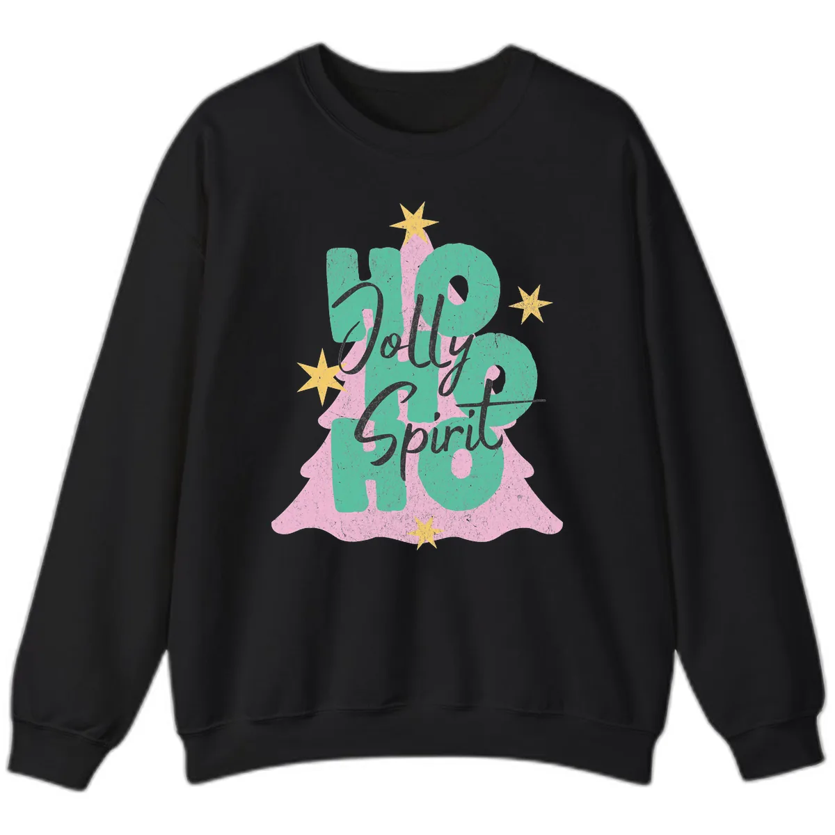 Jolly Ho Ho Spirit Christmas Tree Sweatshirt in Black