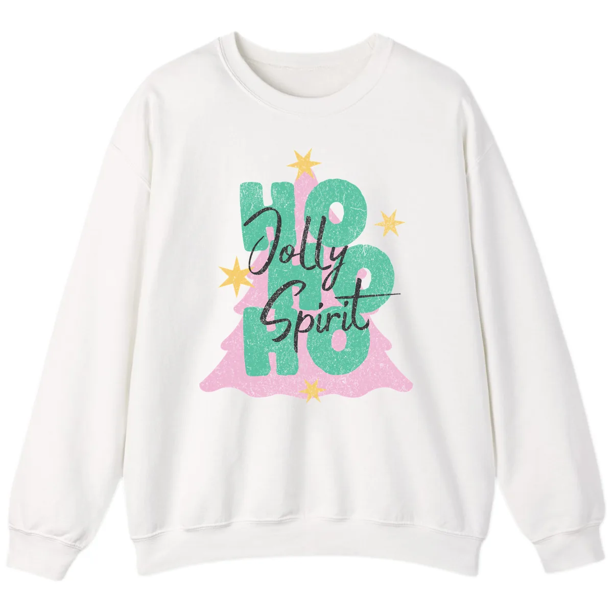 Jolly Ho Ho Spirit Christmas Tree Sweatshirt in White