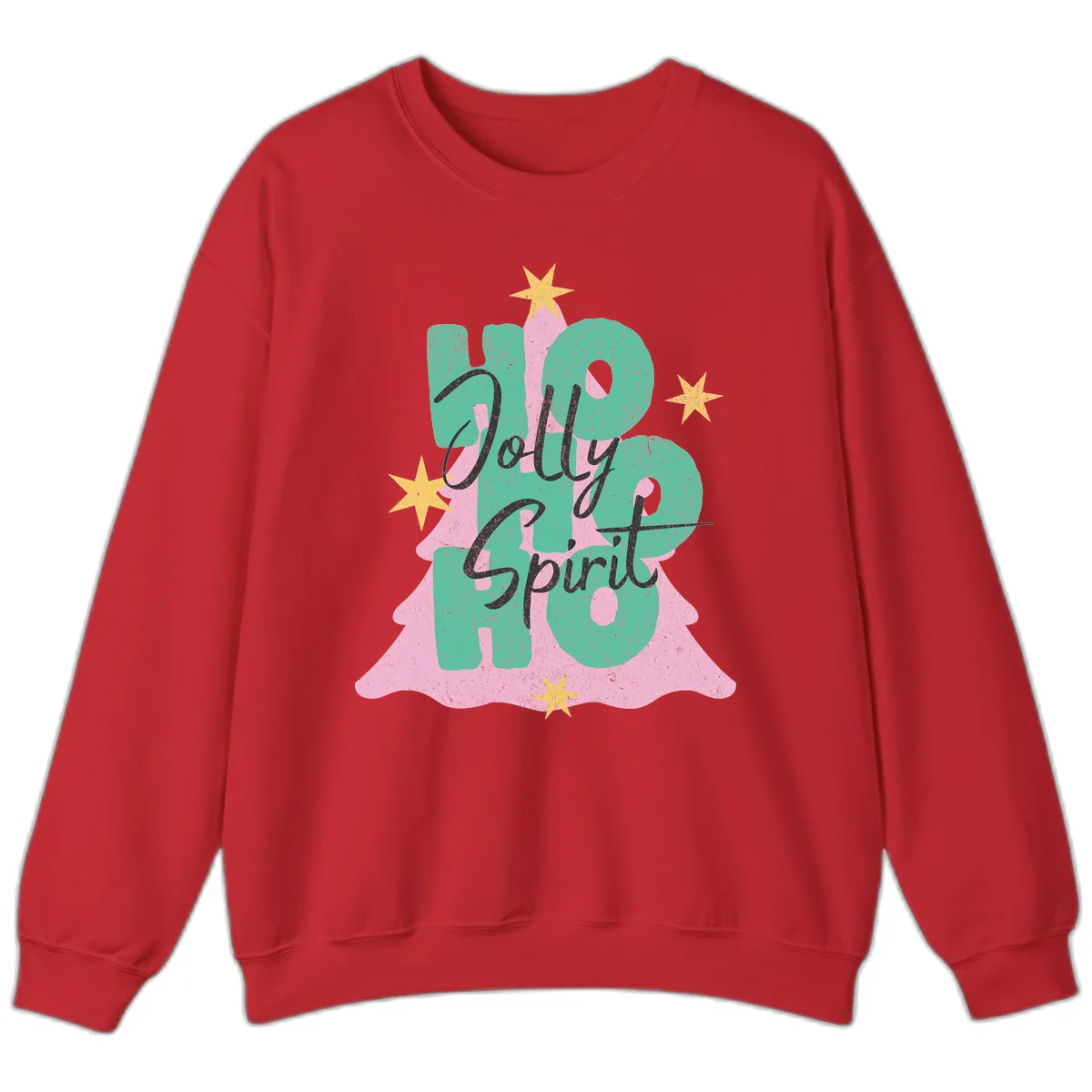 Jolly Ho Ho Spirit Christmas Tree Sweatshirt in Red