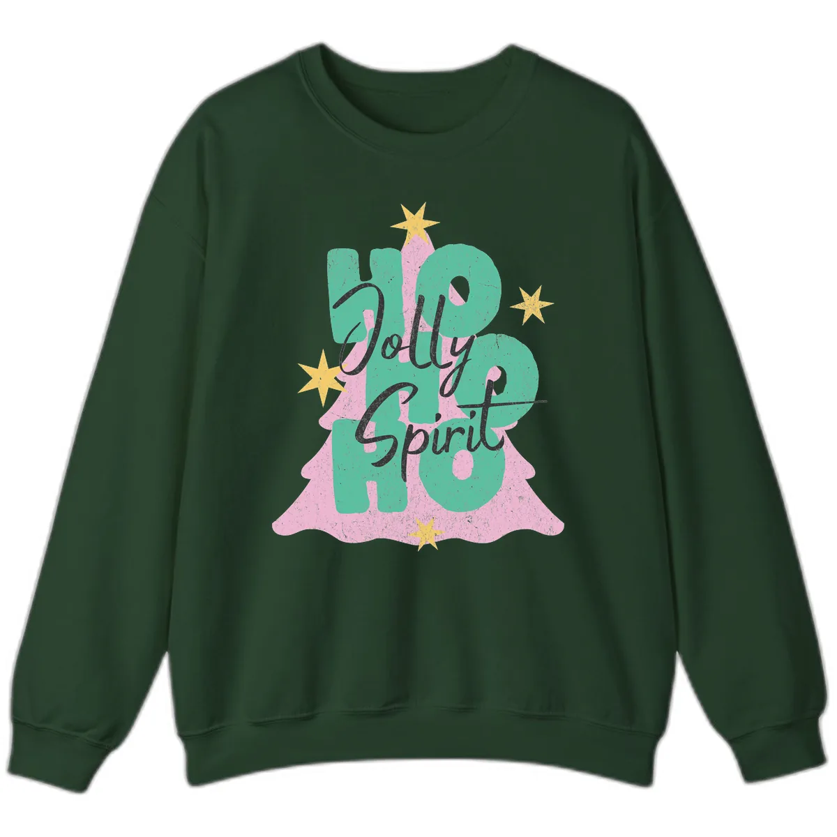 Jolly Ho Ho Spirit Christmas Tree Sweatshirt in Forest Green