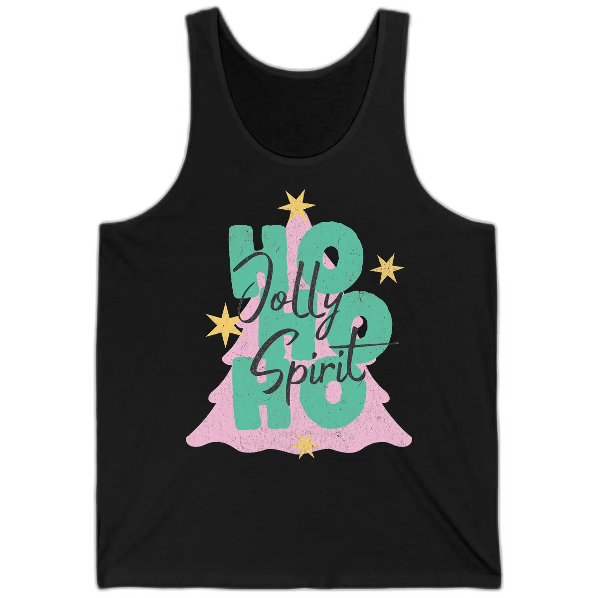 Jolly Ho Ho Spirit Christmas Tree Tank in Black