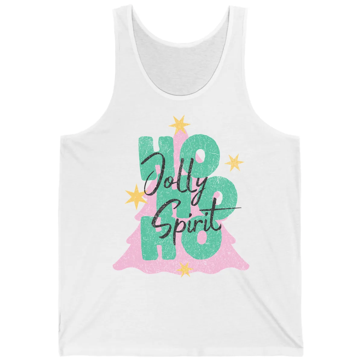 Jolly Ho Ho Spirit Christmas Tree Tank in White