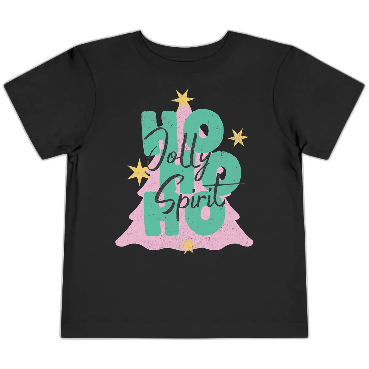 Jolly Ho Ho Spirit Christmas Tree Toddler T-Shirt in Black