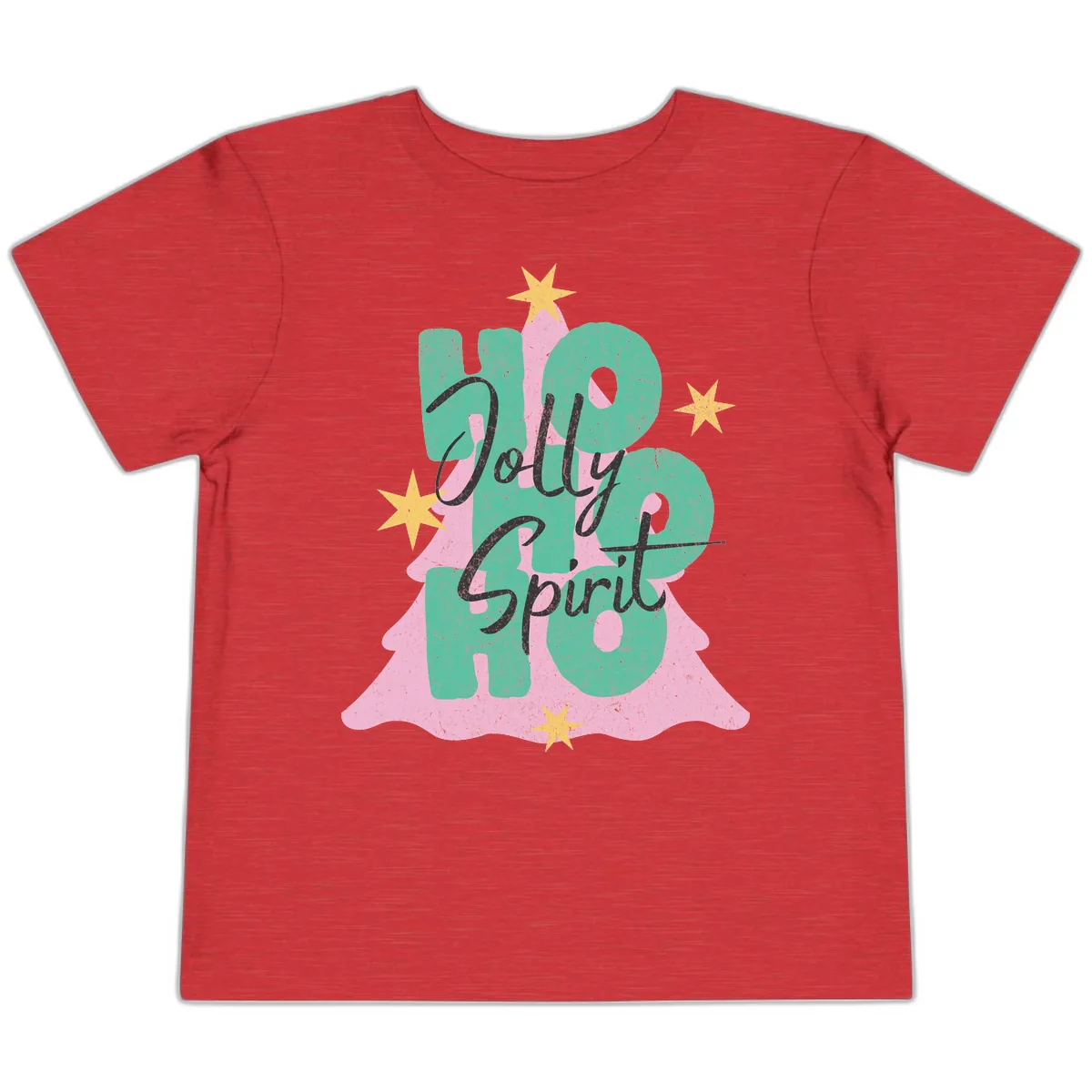 Jolly Ho Ho Spirit Christmas Tree Toddler T-Shirt in Heather Red