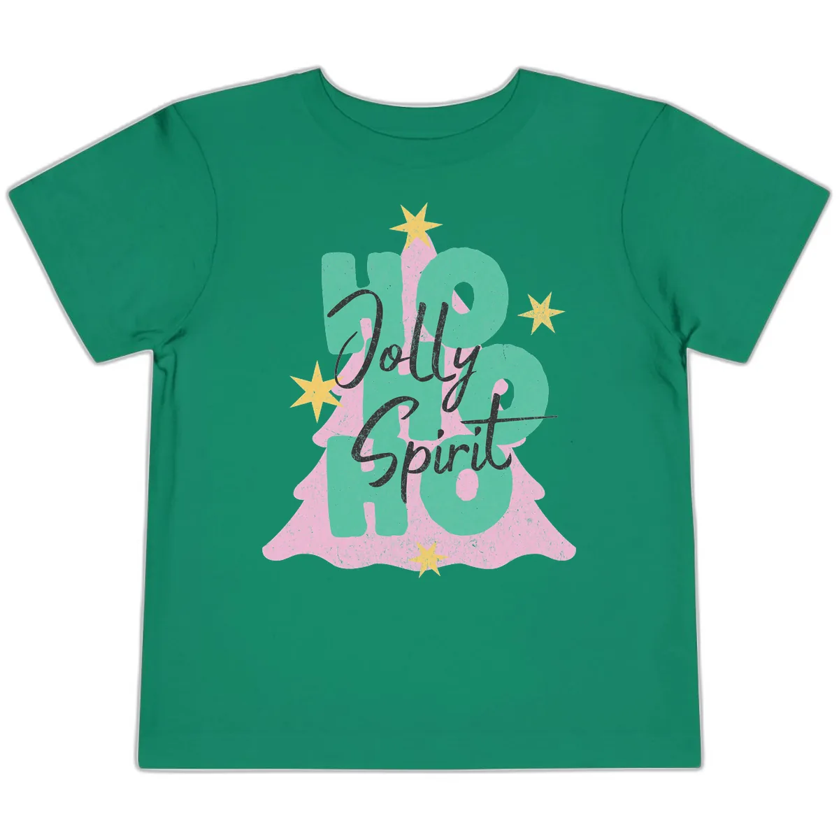 Jolly Ho Ho Spirit Christmas Tree Toddler T-Shirt in Kelly