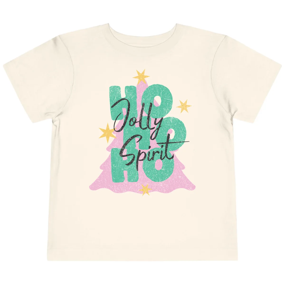 Jolly Ho Ho Spirit Christmas Tree Toddler T-Shirt in Natural