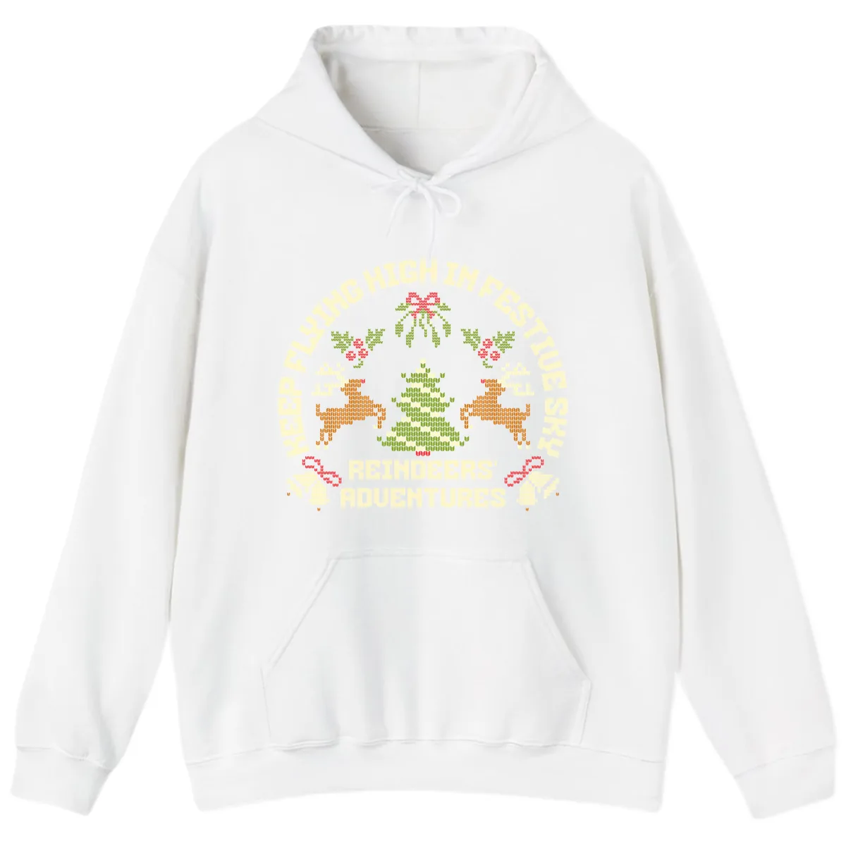 Reindeers' Adventures Festivus Flying High Hoodie in White