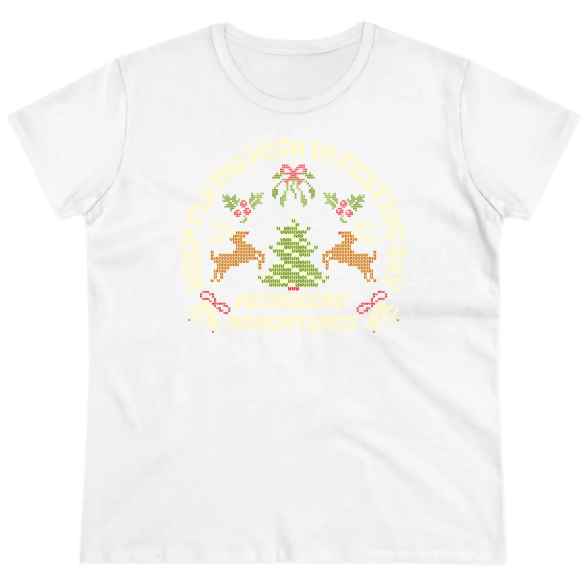 Reindeers' Adventures Festivus Flying High Ladies Tee in White
