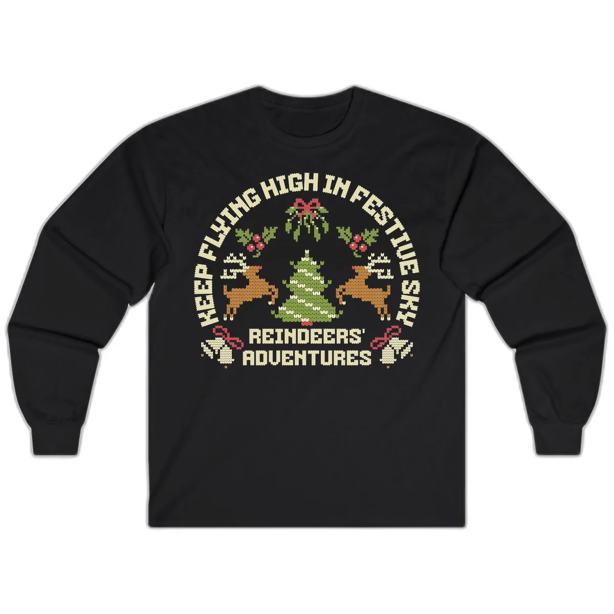 Reindeers' Adventures Festivus Flying High Long Sleeve in Black