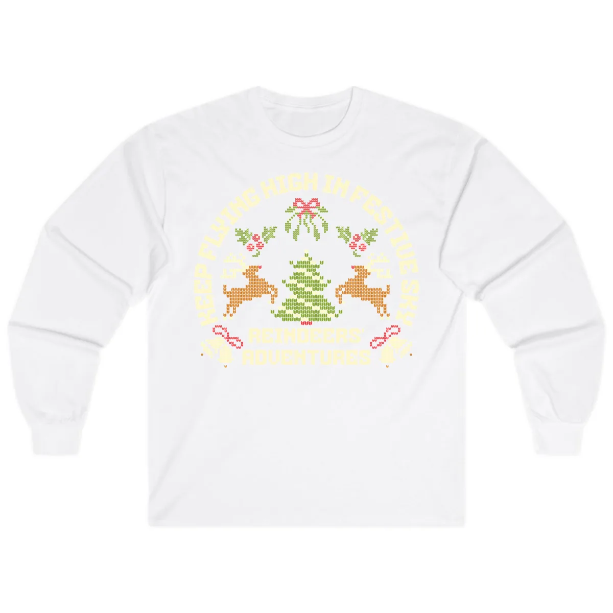 Reindeers' Adventures Festivus Flying High Long Sleeve in White