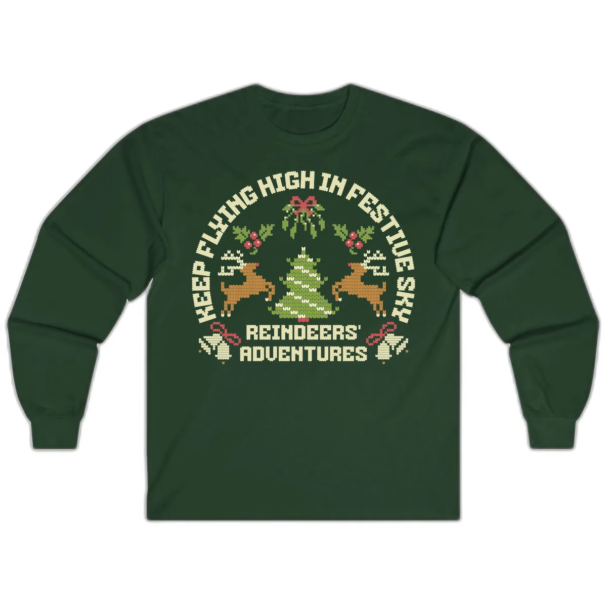 Reindeers' Adventures Festivus Flying High Long Sleeve in Forest Green