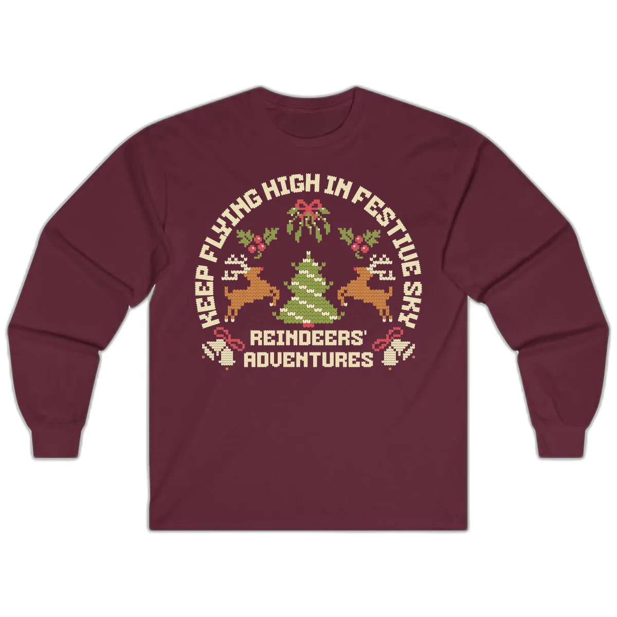 Reindeers' Adventures Festivus Flying High Long Sleeve in Maroon