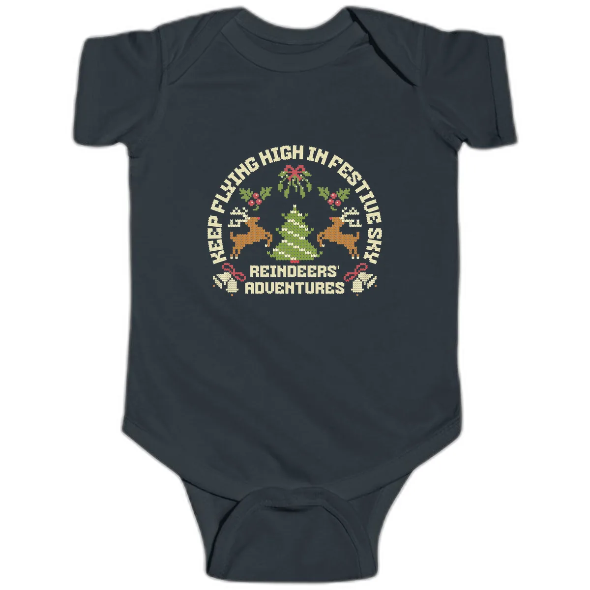 Reindeers' Adventures Festivus Flying High Baby Onesie in Black