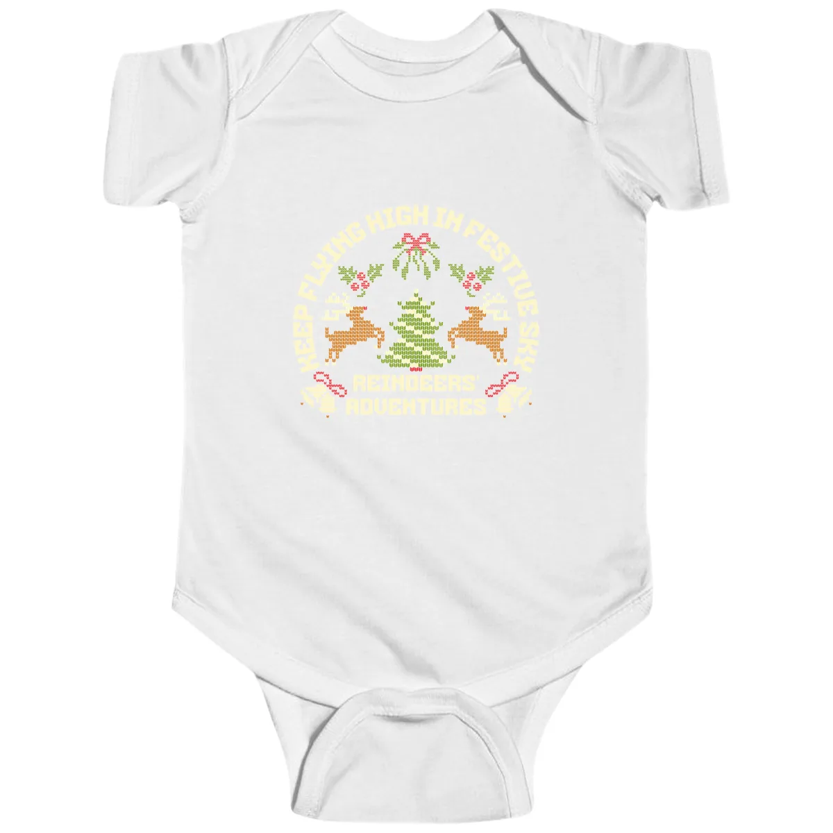 Reindeers' Adventures Festivus Flying High Baby Onesie in White