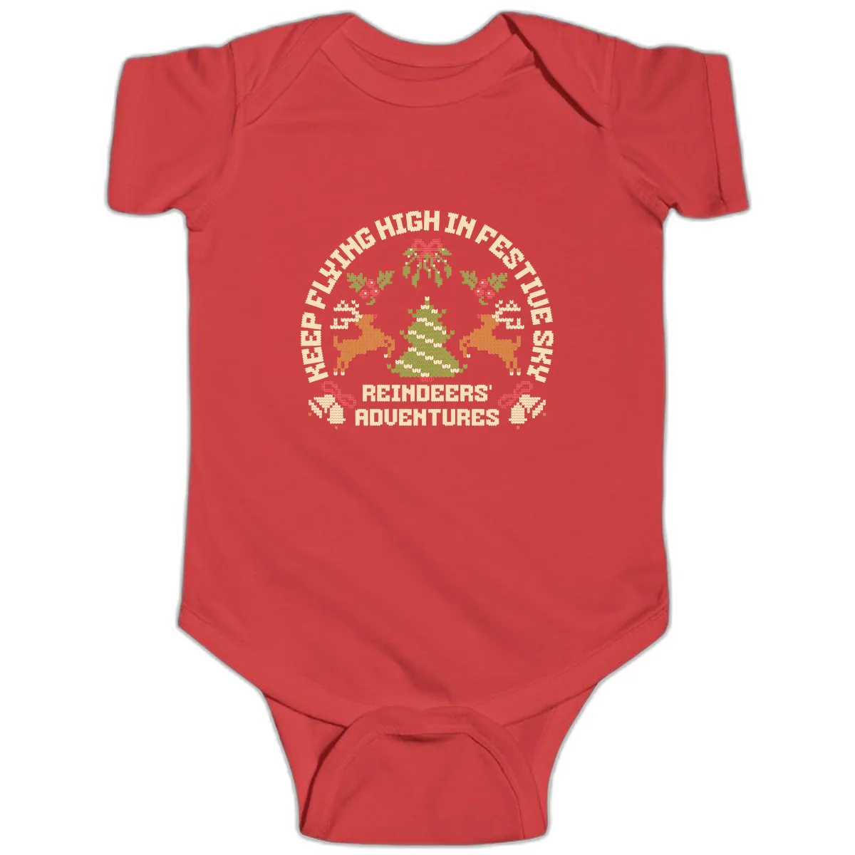 Reindeers' Adventures Festivus Flying High Baby Onesie in Red