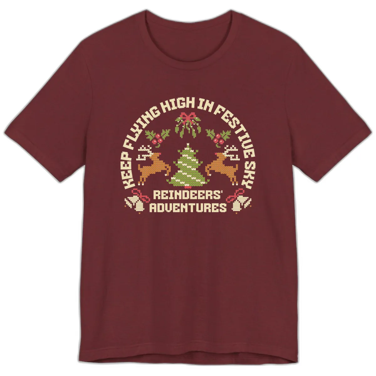Reindeers' Adventures Festivus Flying High Premium T-Shirt in Heather Cardinal