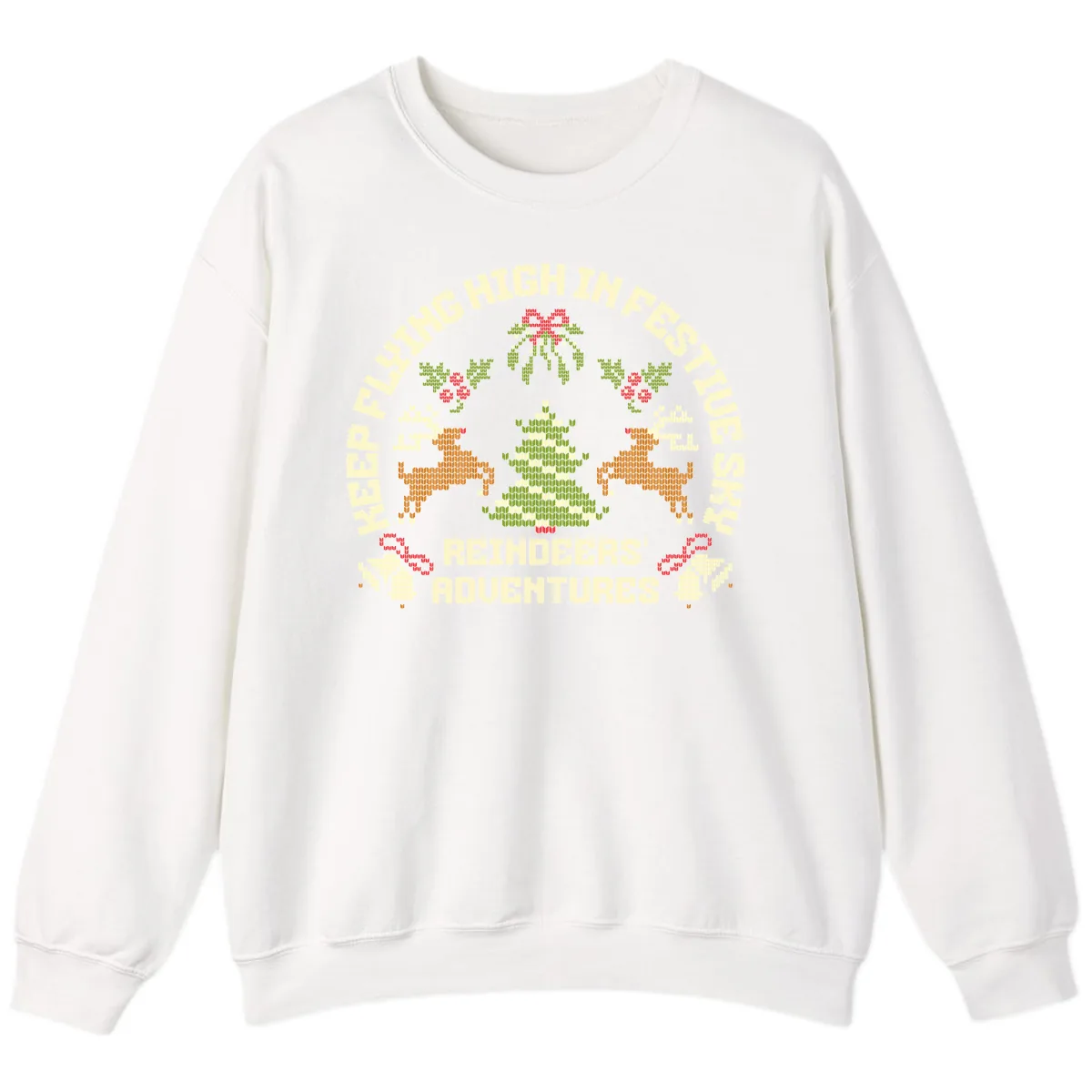Reindeers' Adventures Festivus Flying High Sweatshirt in White