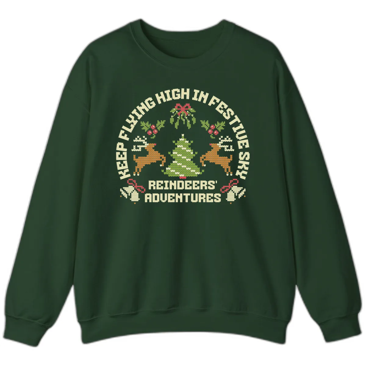 Reindeers' Adventures Festivus Flying High Sweatshirt in Forest Green