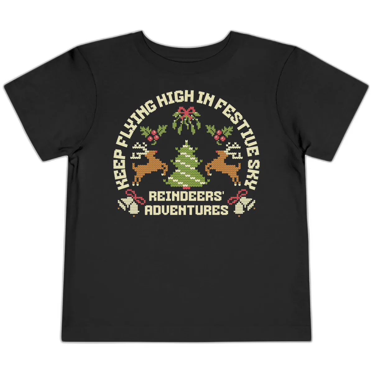 Reindeers' Adventures Festivus Flying High Toddler T-Shirt in Black